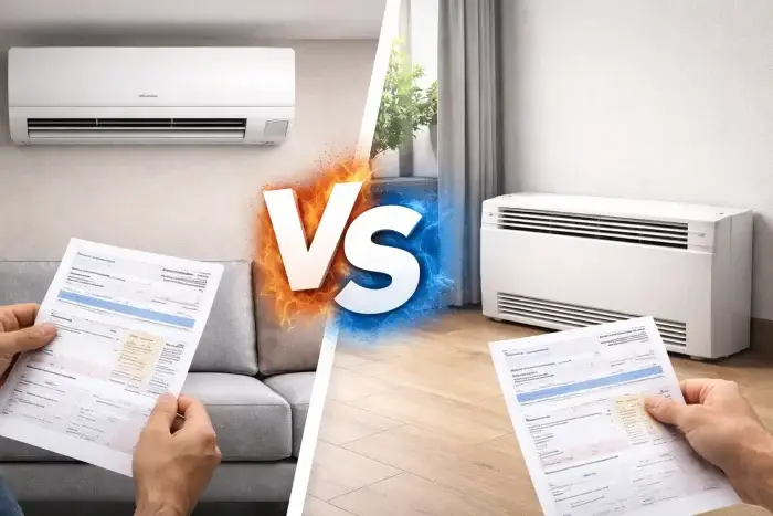 Confronto tra condizionatore split e fan coil con bolletta energetica, per valutare consumi e costi domestici