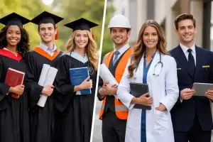 Quattro laureati in discipline diverse e il loro futuro professionale come medico, notaio, pilota e ingegnere