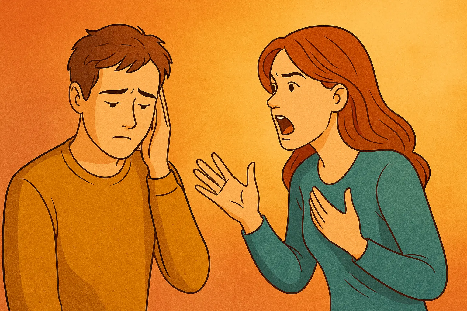 Persona che scarica rabbia e frustrazione su un interlocutore visibilmente sopraffatto, esempio di emotional dumping.